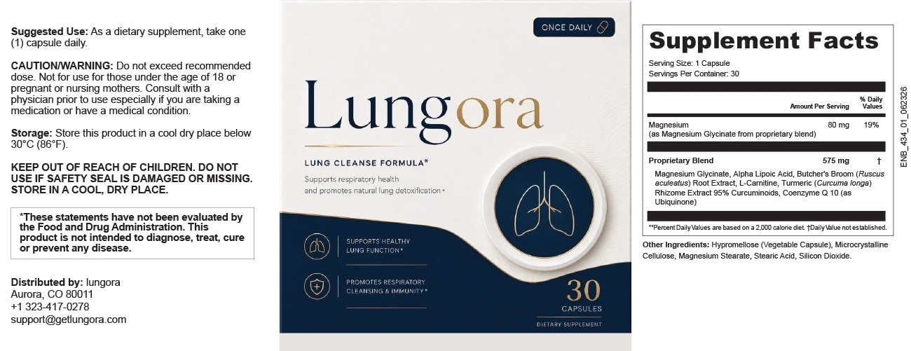 Lungora Supplement Facts label showing Magnesium and the proprietary blend total
